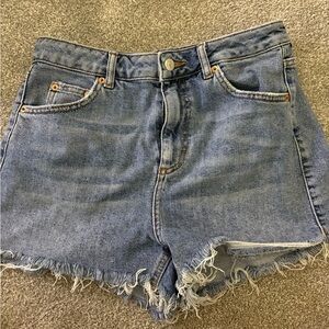 Topshop Blue Frayed Jean Shorts